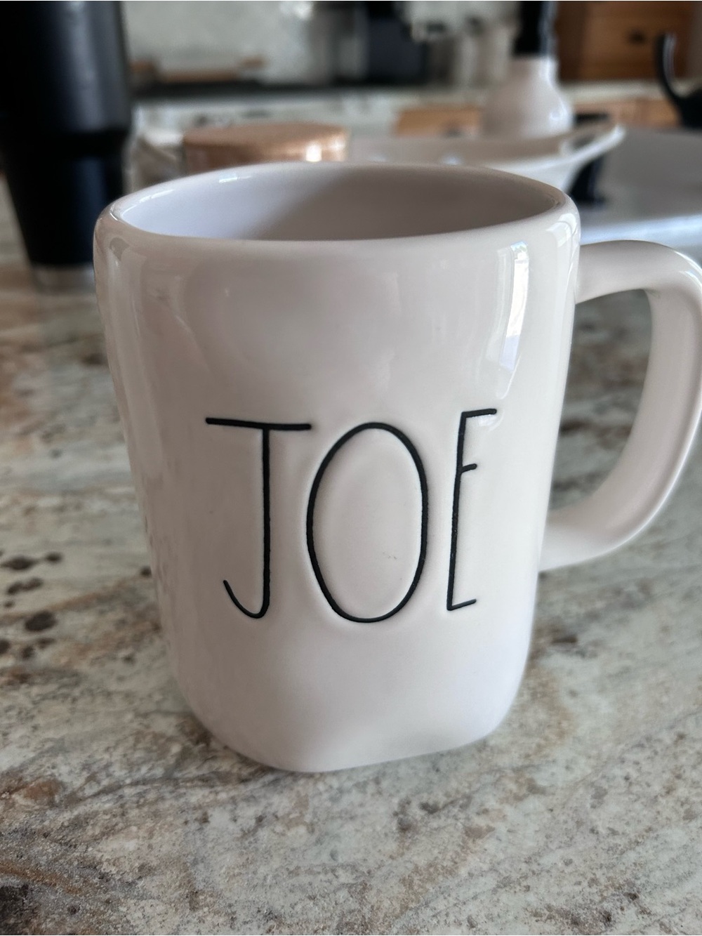 Rae Dunn White Ceramic Mug with Black "JOE" Lettering